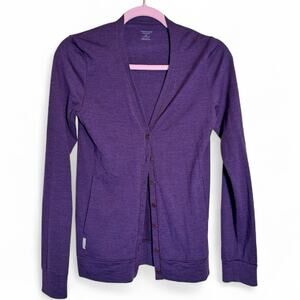 Icebreaker Purple Merino Wool Cardigan Sweater Womens XS Button Front Preppy